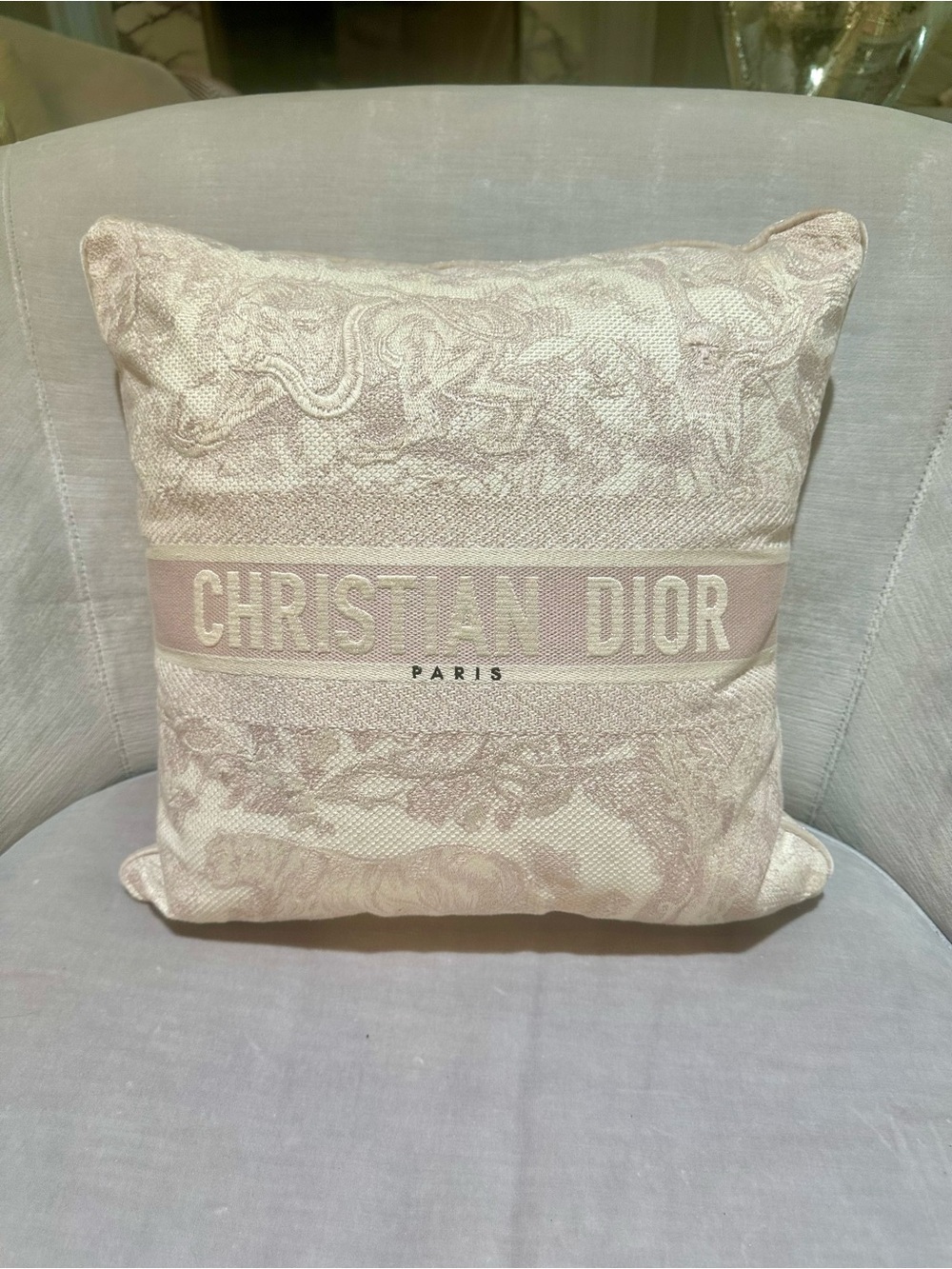 Christian Dior Pink Toile Logo Pillow